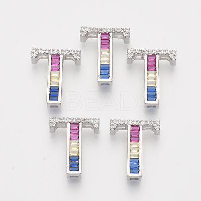 Brass Cubic Zirconia Slide Charms ZIRC-S063-01T-P-1