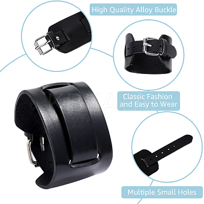 Vintage Punk Rock Style Wide Leather Cord Wristband Bracelets for Unisex BJEW-WH20007-07A-1