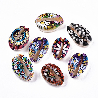 Printed Natural Cowrie Shell Beads SHEL-S266-19-1