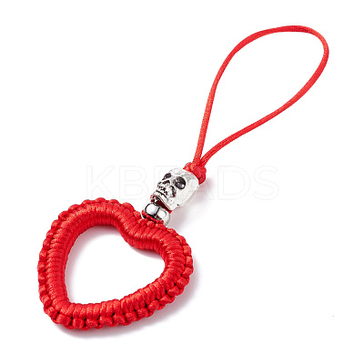 Heart Braided Nylon Cord Mobile Accessories HJEW-JM00607-04-1