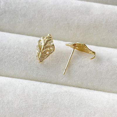 Leaf Shape Brass Stud Earring Finding PW-WG61904-01-1