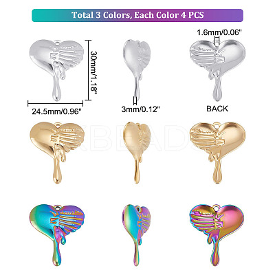 12Pcs 3 Colors 304 Stainless Steel Pendants STAS-UN0039-27-1