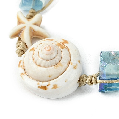 3Pcs Natural Shell & Quartz & Aquamarine Braided Bead Bracelets for Women BJEW-TA00576-1