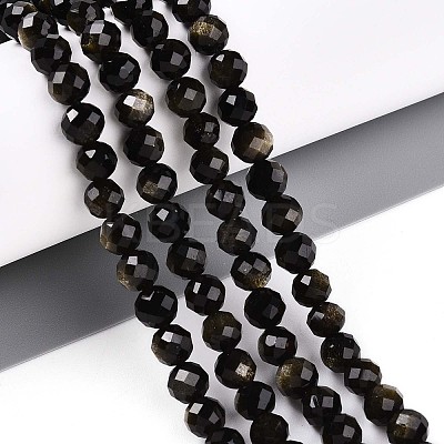 Natural Golden Sheen Obsidian Beads Strands G-S345-6mm-20-1