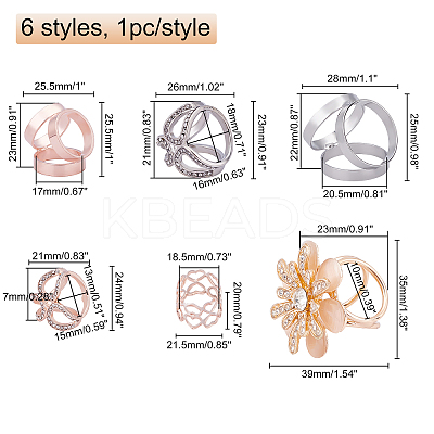 6Pcs 6 Styles Alloy Women Lady Girls Fashion Scarf Ring Buckle JEWB-CA0001-02-1