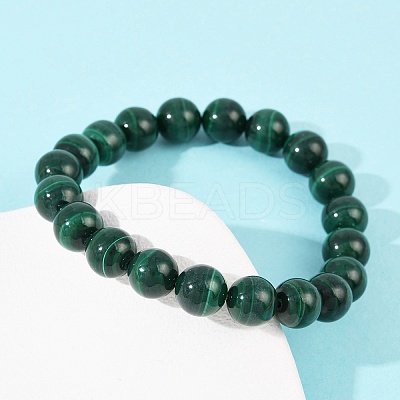 Natural Malachite Beaded Stretch Bracelets BJEW-A045-01A-1