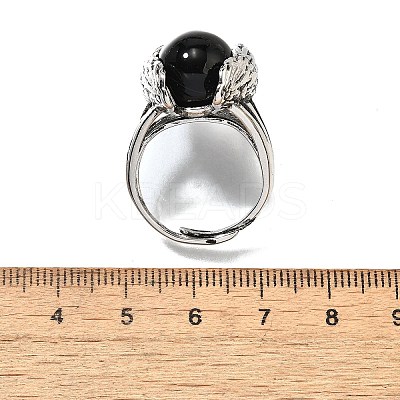 Natural Obsidian Wings Adjustable Rings RJEW-K241-04AS-09-1