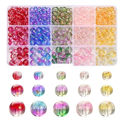 565Pcs 15 Style Transparent Spray Painted Glass Beads Strands GLAA-YW0001-47-1