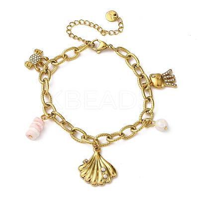 304 Stainless Steel Cable Chain Charm Bracelets BJEW-L708-05G-1