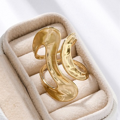 304 Stainless Steel Open Cuff Rings for Women RJEW-F174-08G-1