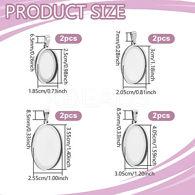 8Pcs 4 Styles Stainless Steel Pendant Cabochon Settings STAS-NB0002-03-1