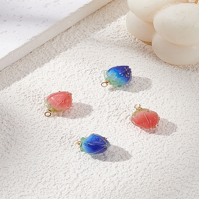 4Pcs 2 Colors Handmade Flower Epoxy Resin Pendants RESI-LP0001-27A-1