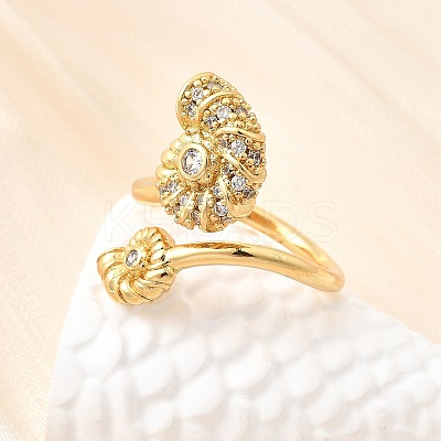 Ocean Theme Brass Micro Pave Cubic Zirconia Cuff Rings for Women RJEW-F184-17G-G-1