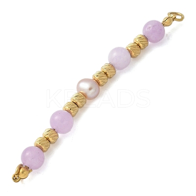 Natural Purple Angelite & Plastic Imitation Pearl Round Beaded Connector Charms/Links LS-STAS-L277-11G-04-1