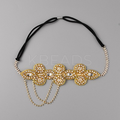 Pearl Rhinestone Beaded Elastic Headband OHAR-WH0021-14-1