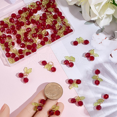 60Pcs Cherry Acrylic & Glass Pendants PALLOY-WH00017-1