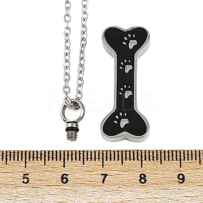 304 Stainless Steel Black Enamel Paw Print Bone Pendant Pet Urn Ashes Necklaces NJEW-S455-06P-1