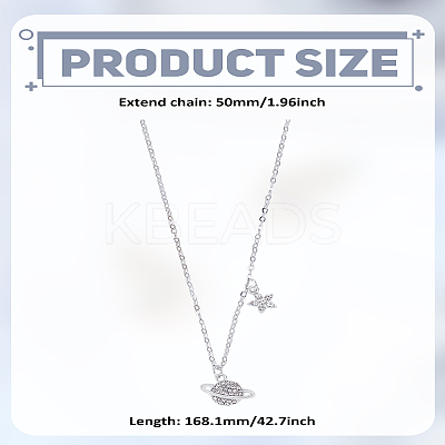 1Pc Alloy Crystal Rhinestone Star Planet Pendant Necklaces for Women NJEW-LP0003-20P-1