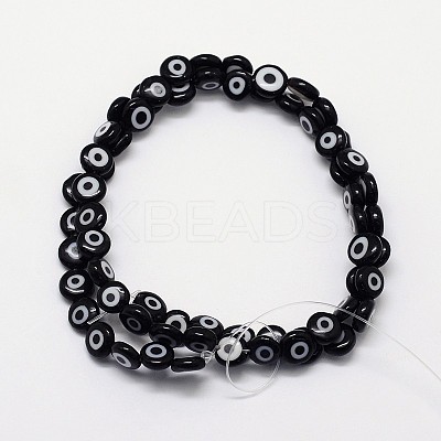 Handmade Evil Eye Lampwork Flat Round Bead Strands LAMP-L058-12mm-10-1