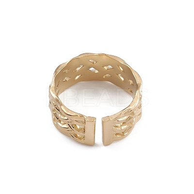 Ion Plating(IP) 304 Stainless Steel Hollow Net Open Cuff Rings for Women RJEW-G285-05G-1