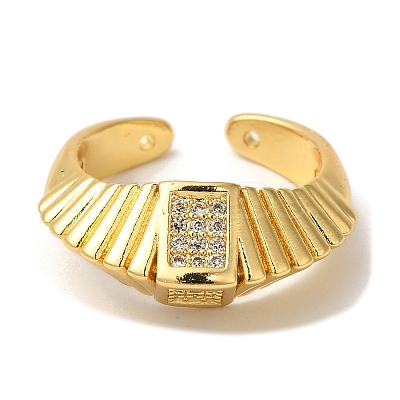 Brass Micro Pave Clear Cubic Zirconia Open Cuff Rings RJEW-U008-17G-1