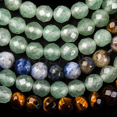 Chakra Theme Natural Red Rainbow Jasper & Yellow Aventurine & Tiger Eye & Green Aventurine & Blue Spot Stone & Lapis Lazuli & Amethyst Beads Strands G-F668-14-4mm-1
