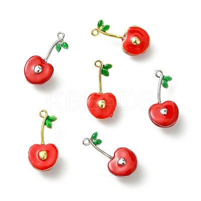 6Pcs 2 Colors Cherry Brass Enamel Pendants KK-CJ0003-18-1
