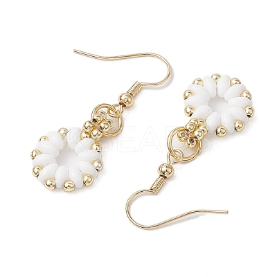 Flower Czech Glass Seed & Non-magnetic Synthetic Hematite Bead Dangle Earrings EJEW-JE05772-1
