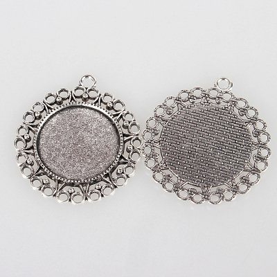 Vintage Tibetan Style Alloy Flower Pendant Cabochon Bezel Settings X-TIBEP-O006-31AS-1