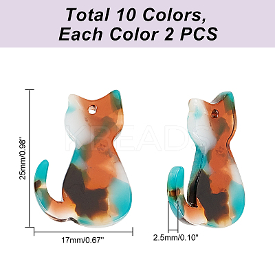 20Pcs 10 Colors Opaque Cellulose Acetate(Resin) Pendants RESI-PH0001-82-1