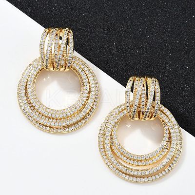 Multilayer Ring Brass Micro Pave Clear Cubic Zirconia Stud Earrings EJEW-S275-02G-1