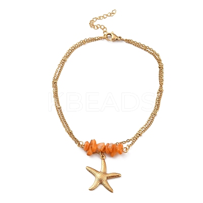 Dyed Natural Shell Chips Charms Anklet AJEW-G049-01G-1