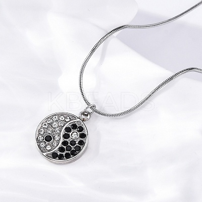 304 Stainless Steel Crystal & Jet Rhinestone Yin-yang Pendant Round Snake Chain Necklaces for Women NJEW-Z044-12P-1