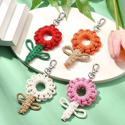 Flowers Woven Cotton Thread Pendant Decorations HJEW-JM02452-1