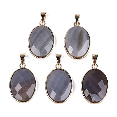 Natural Grey Agate Pendants G-Q606-92G-02-1