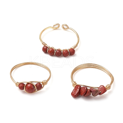 3Pcs Natural Red Jasper Bead Finger Ring RJEW-JR00855-05-1