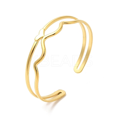 Ion Plating(IP) 304 Stainless Steel Heart Wave Cuff Bangles BJEW-L682-028G-1