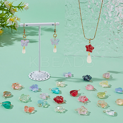 120Pcs 3 Styles Gradient Color Baking Paint Transparent Glass Star & Heart & Butterfly Connector Charms PALLOY-AR00029-1