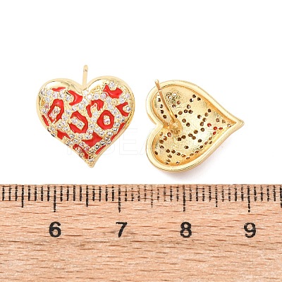 Heart Brass Micro Pave Clear Cubic Zirconia Stud Earrings EJEW-H178-09G-01-1