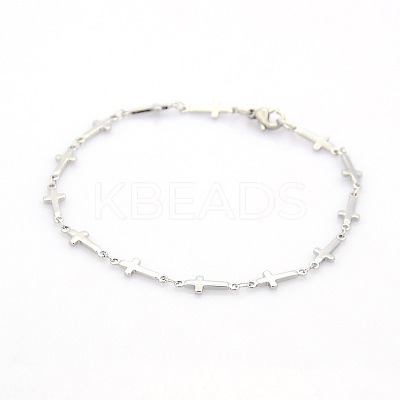 Tarnish Resistant Religious Catholic Jewelry 304 Stainless Steel Cross Link Chain Bracelets LS-STAS-O036-09P-1