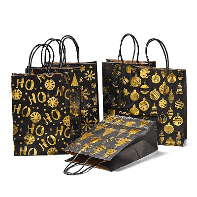 Christmas Theme Printed Paper Tote Bags with Handles ABAG-B008-01-1