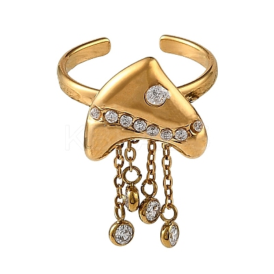 Ocean 304 Stainless Steel Cubic Zirconia Cuff Open Rings SA-CBA183D-06B-G-1