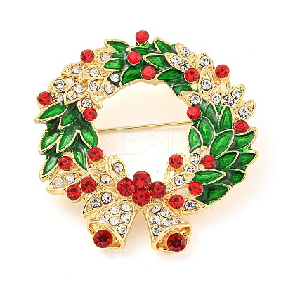 Christmas Theme Golden Zinc Alloy with Rhinestone Brooches LS-JEWB-B018-01G-02-1