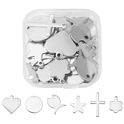 60Pcs 6 Style 201 & 304 Stainless Steel Stamping Blank Tag Charms STAS-FS0001-39-1