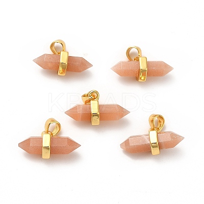 Natural Sunstone Double Terminal Pointed Pendants G-P481-01G-01-1