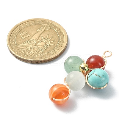 Mixed Gemstone Round Copper Wire Wrapped Pendants PALLOY-TA00042-1