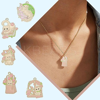 25Pcs 5 Style Zinc Alloy Enamel Pendants ENAM-SZ0004-33-1