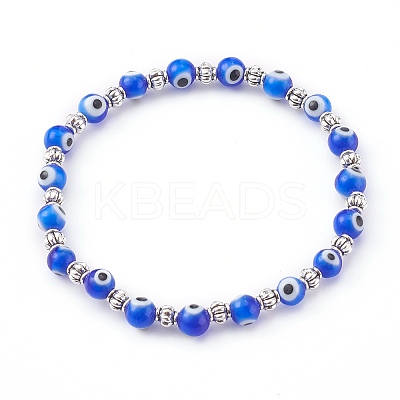 Handmade Round Evil Eye Lampwork Beaded Stretch Bracelets LS-X-BJEW-JB05974-02-1