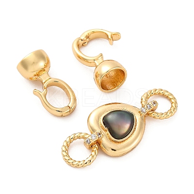 Brass & Black Lip Shell & Epoxy Resin Fold Over Clasps KK-P291-22G-1