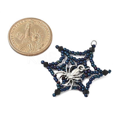 Halloween Theme Spider Web Glass Seed Beads Pendants PALLOY-MZ00779-02-1